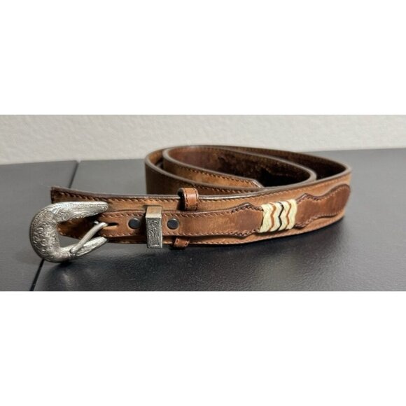 Tony Lama Leather Belt Silver‎ Hardware Mens 32 - Picture 1 of 5